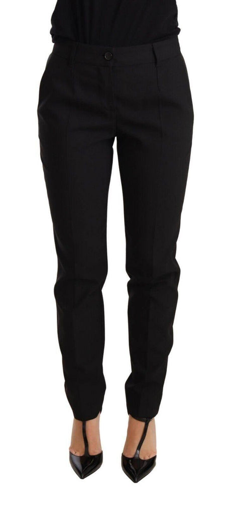 Dolce & Gabbana Black Tapered Women Trouser Virgin Wool Pants - Hilstor