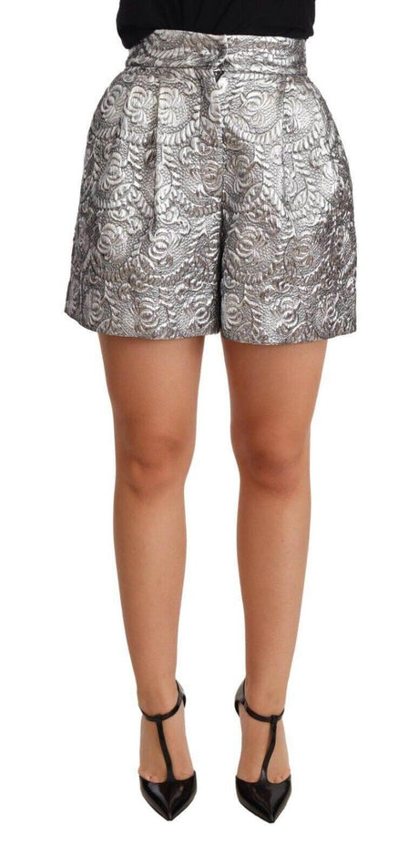 Dolce & Gabbana Silver Floral Brocade High Waist Shorts - Hilstor