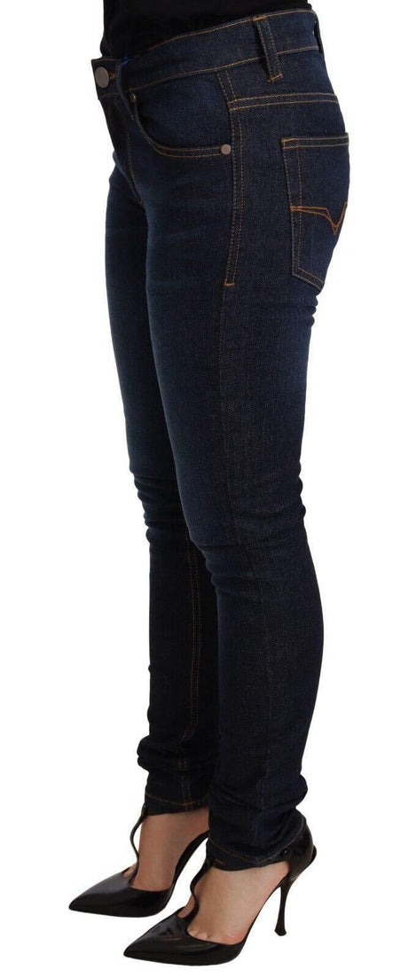 Versace Jeans Dark Blue Cotton Low Waist Skinny Denim Jeans - Hilstor