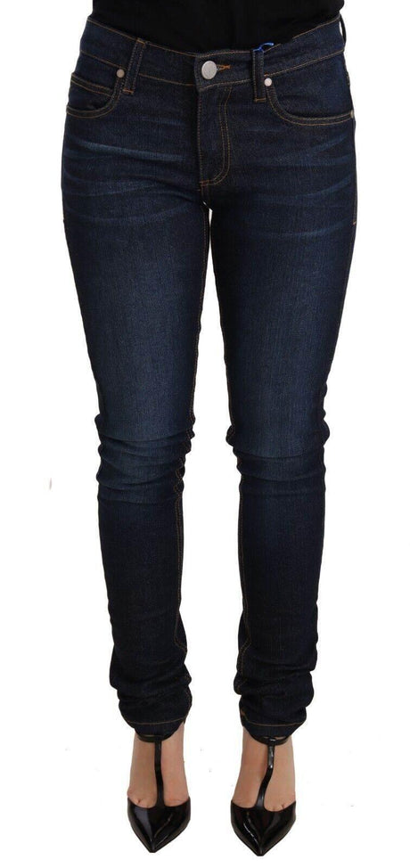 Versace Jeans Dark Blue Cotton Low Waist Skinny Denim Jeans - Hilstor