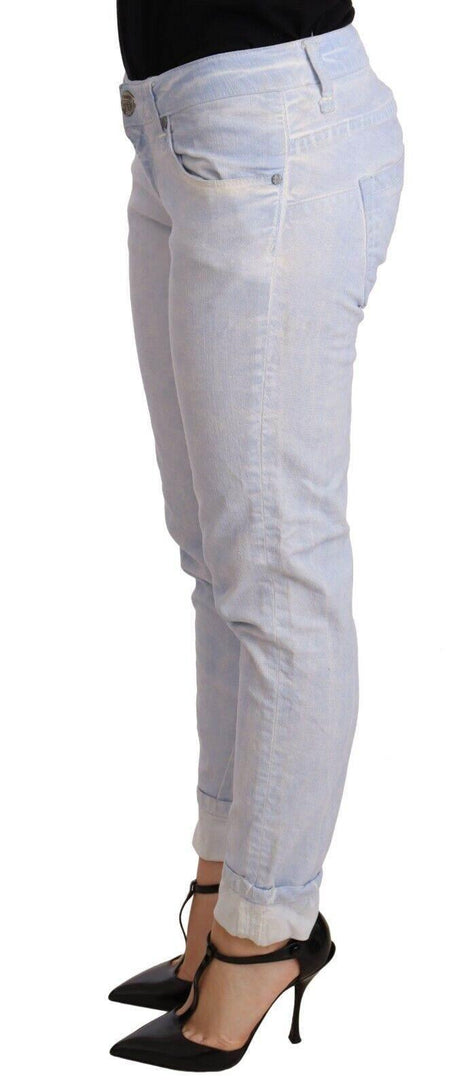 Acht Light Blue Cotton Folded Hem Denim Skinny Women Trouser Jeans - Hilstor