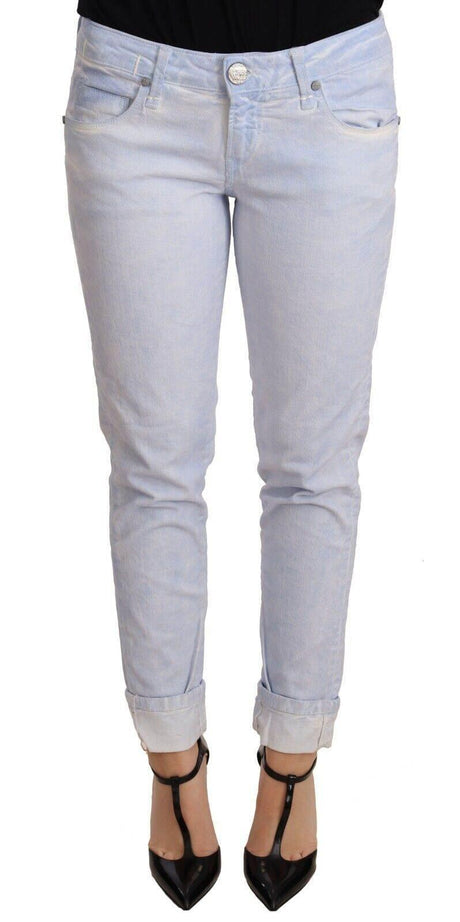 Acht Light Blue Cotton Folded Hem Denim Skinny Women Trouser Jeans - Hilstor