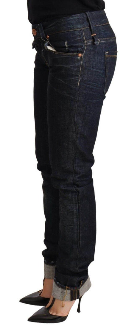 Acht Dark Blue Cotton Slim Fit Folded Hem Women Denim Trouser Jeans - Hilstor