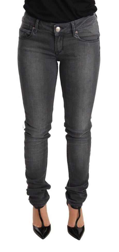 Acht Gray Washed Cotton Slim Fit Low Waist Women Denim Trouser Jeans - Hilstor