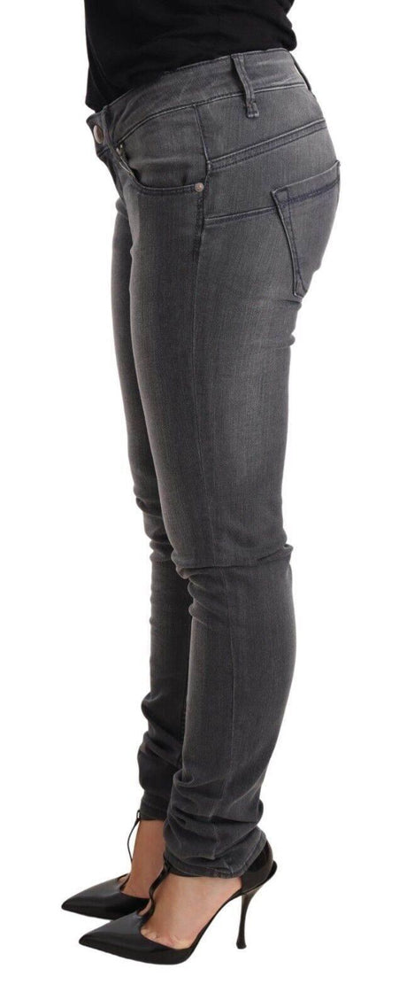 Acht Gray Washed Cotton Slim Fit Low Waist Women Denim Trouser Jeans - Hilstor