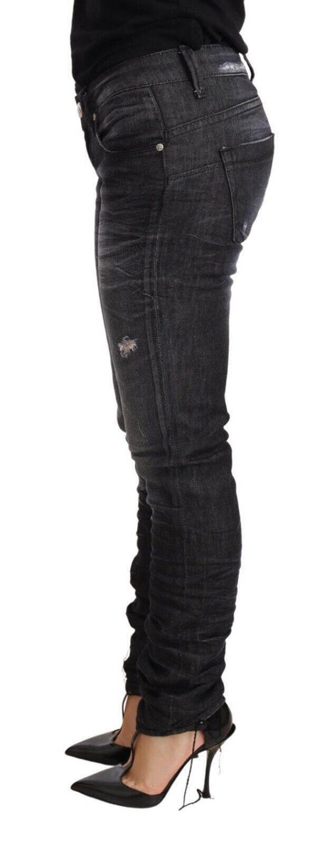 Acht Black Washed Cotton Low Waist Skinny Denim Trouser Jeans - Hilstor