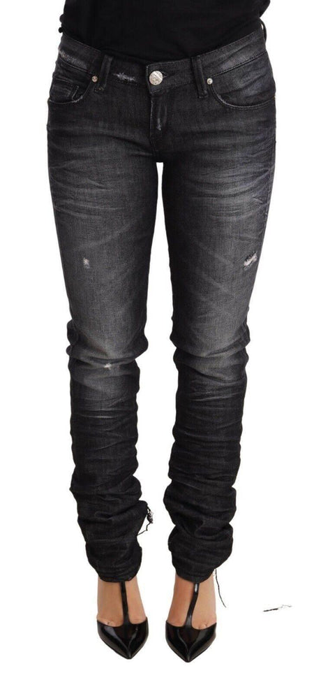 Acht Black Washed Cotton Low Waist Skinny Denim Trouser Jeans - Hilstor