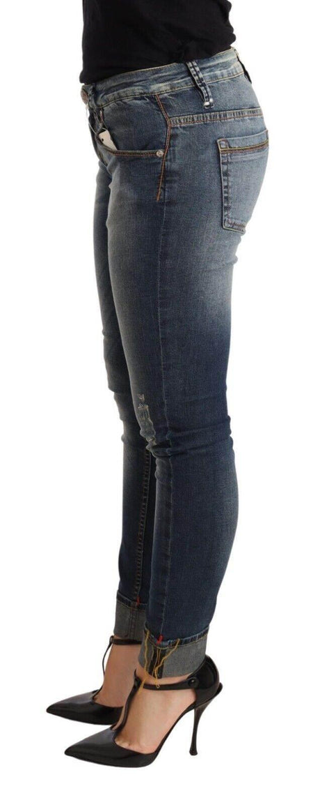 Acht Blue Washed Cotton Low Waist Skinny Denim Women Trouser Jeans - Hilstor