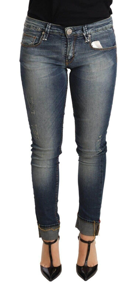 Acht Blue Washed Cotton Low Waist Skinny Denim Women Trouser Jeans - Hilstor