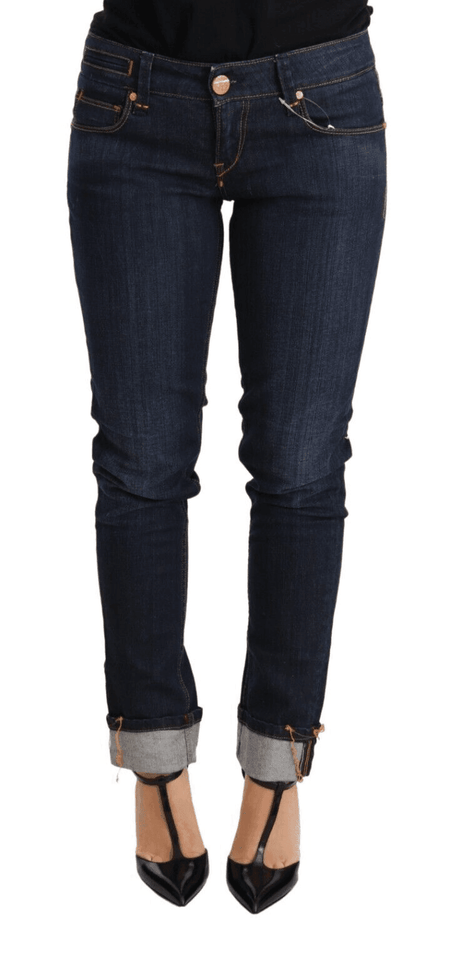 Acht Blue Washed Cotton Low Waist Skinny Denim Women Trouser Jeans - Hilstor
