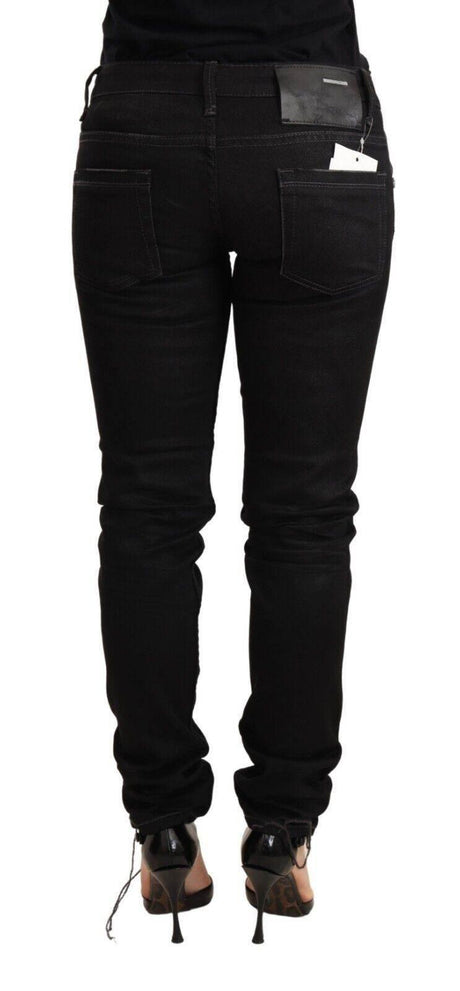 Acht Black Washed Cotton Slim Fit Denim Low Waist Trouser Jeans - Hilstor