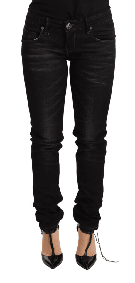 Acht Black Washed Cotton Slim Fit Denim Low Waist Trouser Jeans - Hilstor