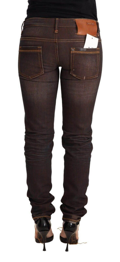 Acht Brown Washed Cotton Slim Fit Denim Low Waist Trouser Jeans - Hilstor