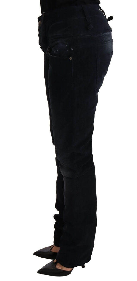 Acht Blue Washed Cotton Denim Low Waist Loose Fit Trousers Jeans - Hilstor