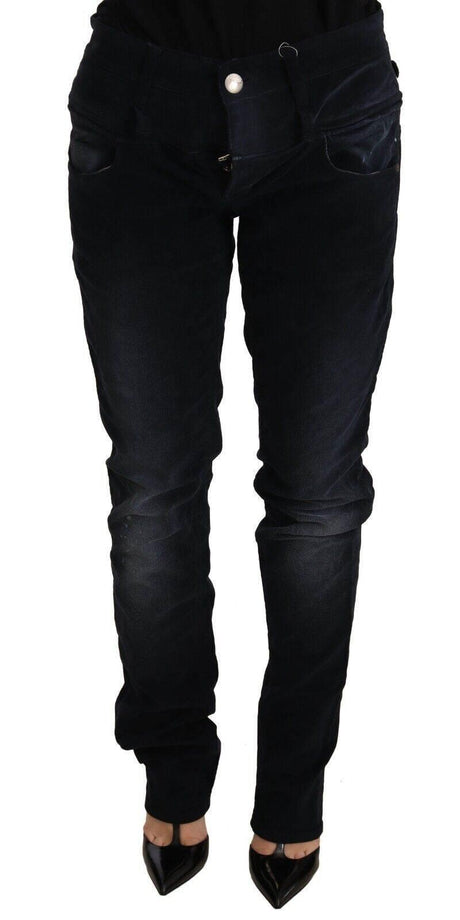 Acht Blue Washed Cotton Denim Low Waist Loose Fit Trousers Jeans - Hilstor