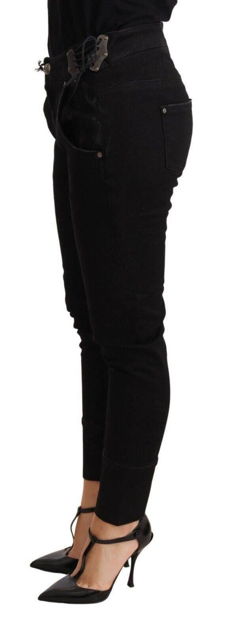 Ermanno Scervino Black Low Waist Skinny Slim Trouser Cotton Jeans - Hilstor