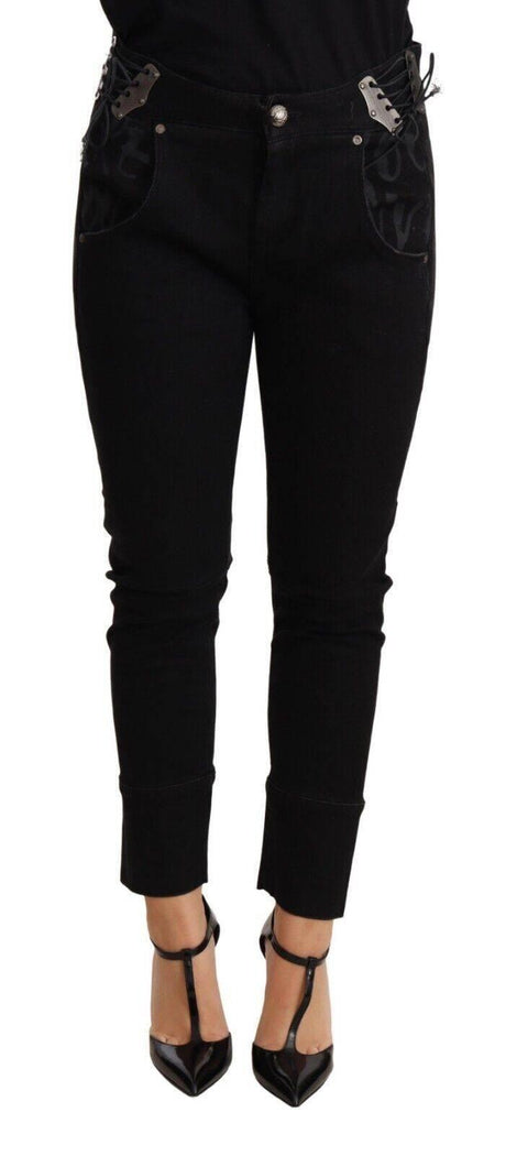 Ermanno Scervino Black Low Waist Skinny Slim Trouser Cotton Jeans - Hilstor