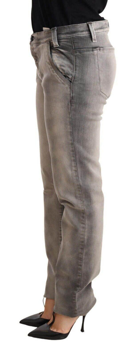 Ermanno Scervino Gray Washed Low Waist Skinny Trouser Cotton Jeans - Hilstor