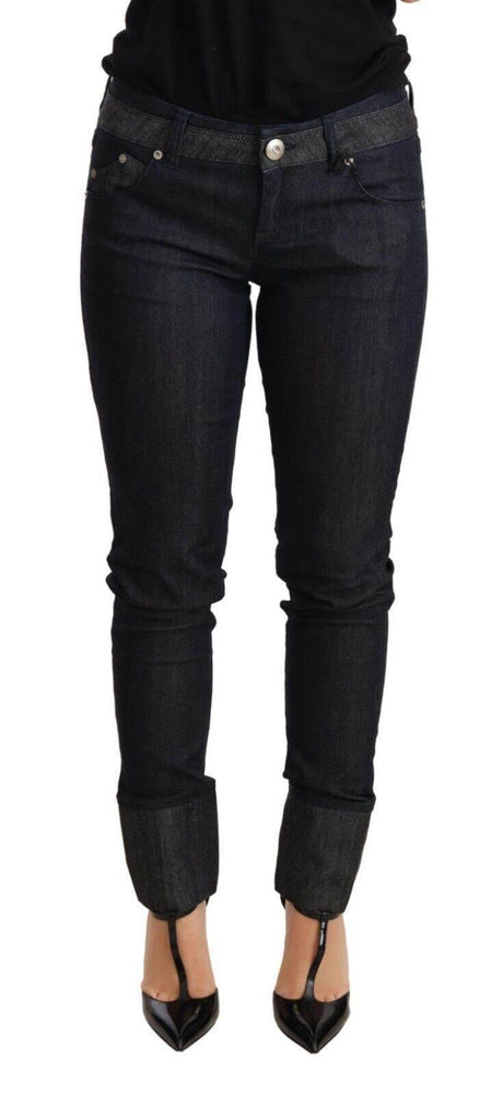 Ermanno Scervino Blue Skinny Folded Hem Denim Trouser Cotton Jeans - Hilstor