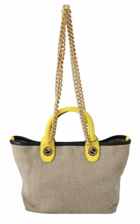 Dolce & Gabbana Beige Gold Chain Strap Shoulder Sling Purse Tote Bag - Hilstor