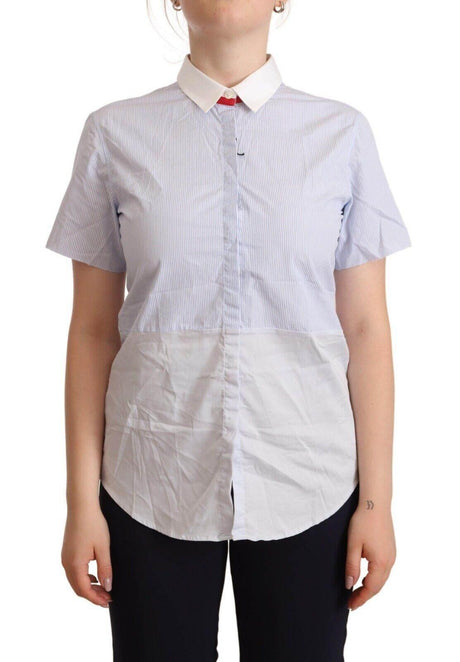 AGLINI Light Blue Cotton Short Sleeves Collared Polo Top - Hilstor