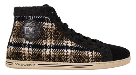 Dolce & Gabbana Beige Brown Wool Cotton High Top Sneakers - Hilstor