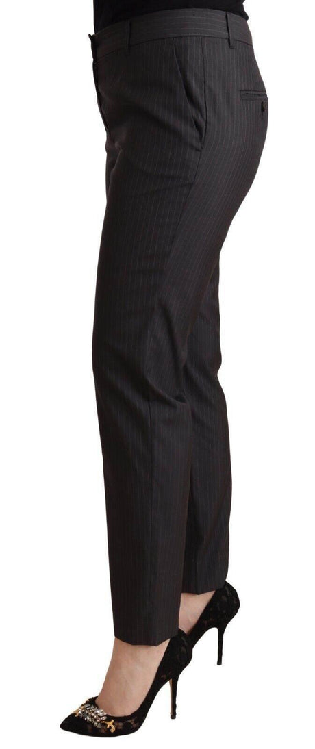 Dolce & Gabbana Black Striped Wool Tapered Trouser Pants - Hilstor