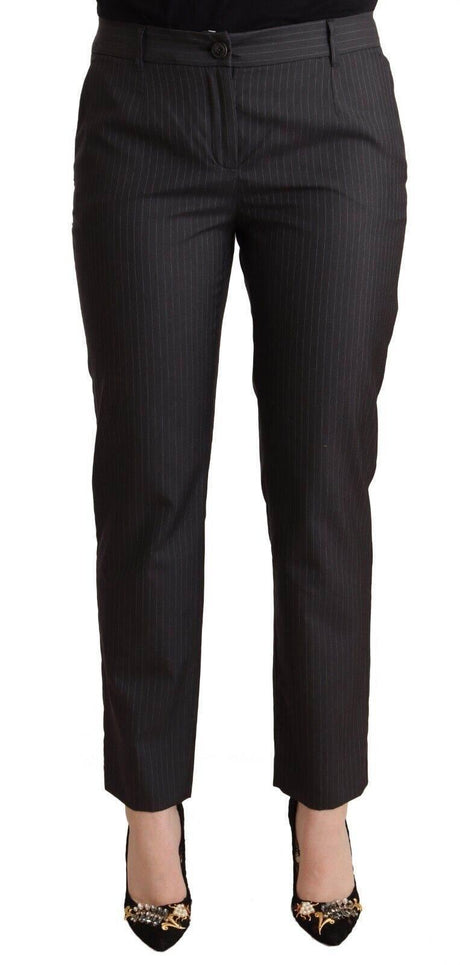 Dolce & Gabbana Black Striped Wool Tapered Trouser Pants - Hilstor