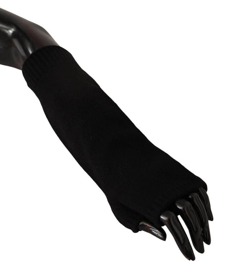 Dolce & Gabbana Black Knitted Fingerless Elbow Length Gloves - Hilstor