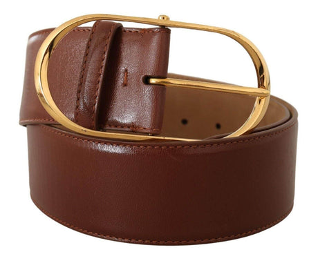 Dolce & Gabbana Brown Leather Gold Metal Oval Buckle Belt - Hilstor