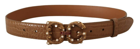 Dolce & Gabbana Brown Crocodile Pattern Leather Logo Amore Belt - Hilstor