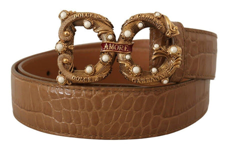 Dolce & Gabbana Brown Crocodile Pattern Leather Logo Amore Belt - Hilstor
