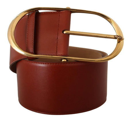Dolce & Gabbana Maroon Leather Gold Metal Oval Buckle Belt - Hilstor