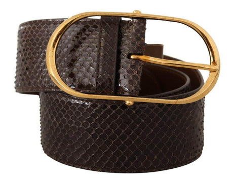 Dolce & Gabbana Brown Exotic Leather Gold Oval Buckle Belt - Hilstor