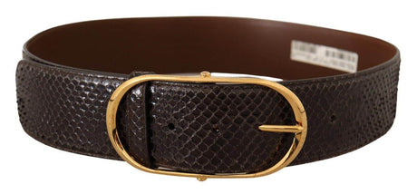 Dolce & Gabbana Brown Exotic Leather Gold Oval Buckle Belt - Hilstor
