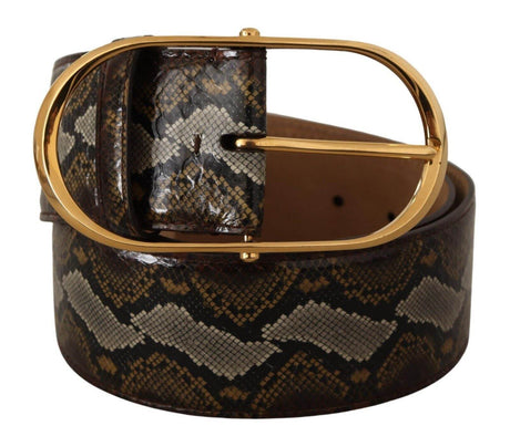 Dolce & Gabbana Brown Python Leather Gold Oval Buckle Belt - Hilstor