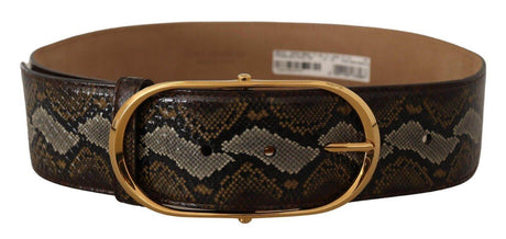 Dolce & Gabbana Brown Python Leather Gold Oval Buckle Belt - Hilstor