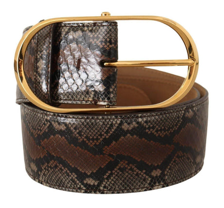 Dolce & Gabbana Brown Exotic Leather Gold Oval Buckle Belt - Hilstor