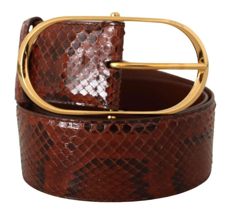 Dolce & Gabbana Brown Exotic Leather Gold Oval Buckle Belt - Hilstor