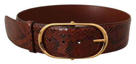 Dolce & Gabbana Brown Exotic Leather Gold Oval Buckle Belt - Hilstor