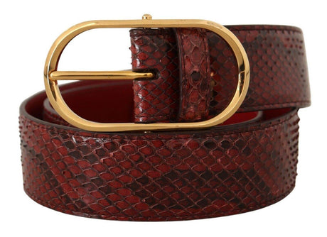 Dolce & Gabbana Red Exotic Leather Gold Oval Buckle Belt - Hilstor
