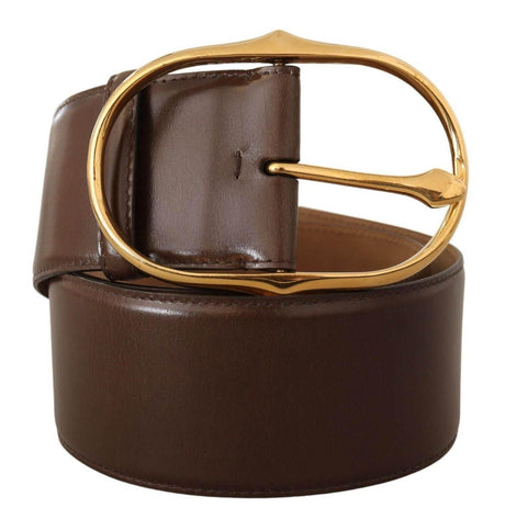 Dolce & Gabbana Brown Leather Gold Metal Oval Buckle Belt - Hilstor