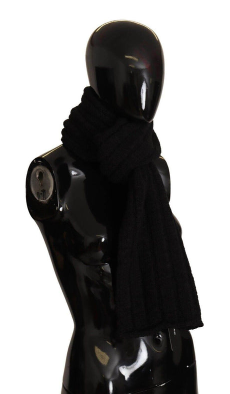 Dolce & Gabbana Black Virgin Wool Knitted Unisex Warmer Shawl Scarf - Hilstor