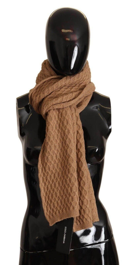 Dolce & Gabbana Dark Brown Wrap Shawl Knitted Camel Scarf - Hilstor