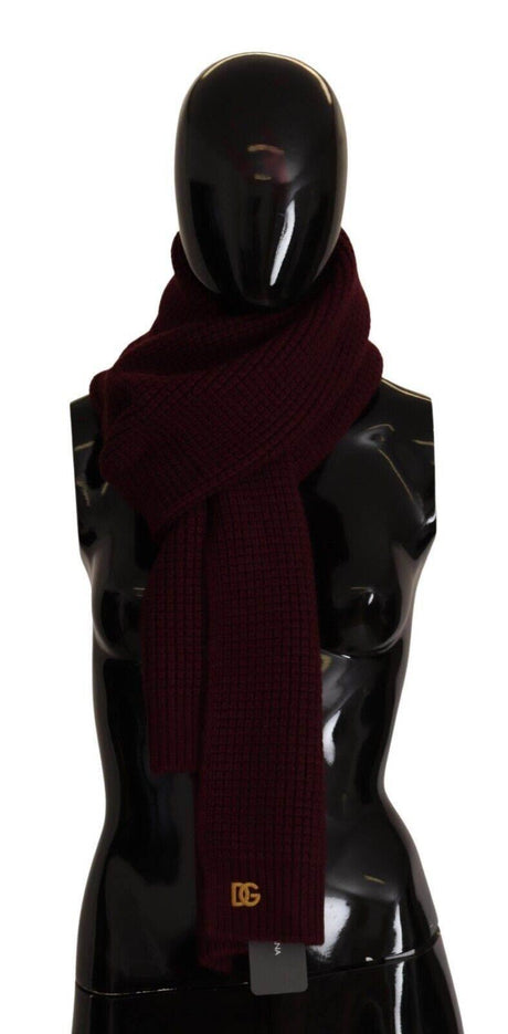 Dolce & Gabbana Dark Red Cashmere Logo Wrap Shawl Knitted Scarf - Hilstor
