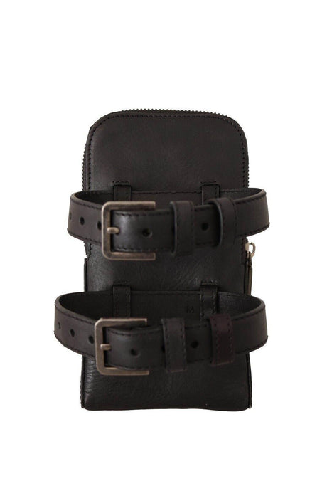 Dolce & Gabbana Black Leather Purse Double Belt Strap Multi Kit Wallet - Hilstor