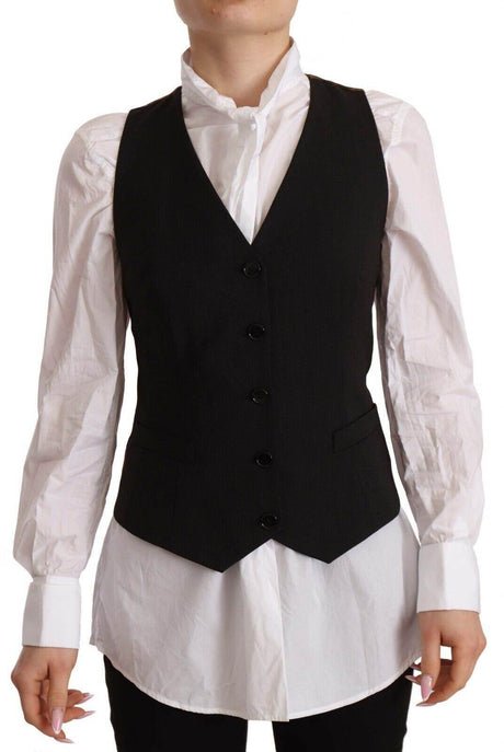 Dolce & Gabbana Black Button Down Sleeveless Vest Polyester Top - Hilstor