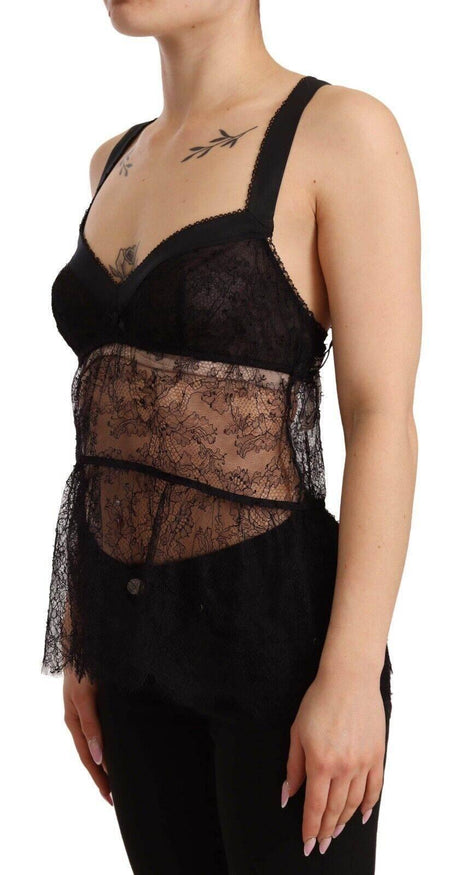 Dolce & Gabbana Black Silk Lace Babydoll Nylon Lingerie Top - Hilstor