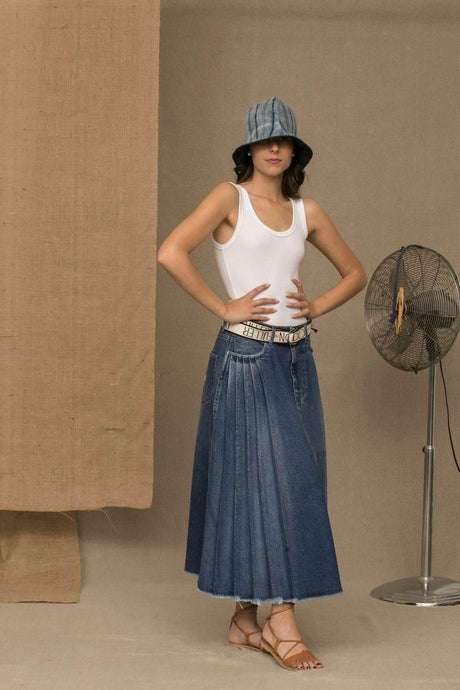 Don The Fuller Blue Cotton Women Skirt - Hilstor