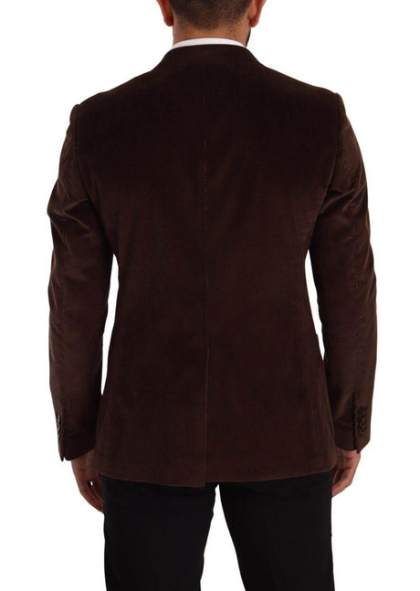 Dolce & Gabbana Brown Corduroy Slim Fit Coat DG Logo Blazer - Hilstor